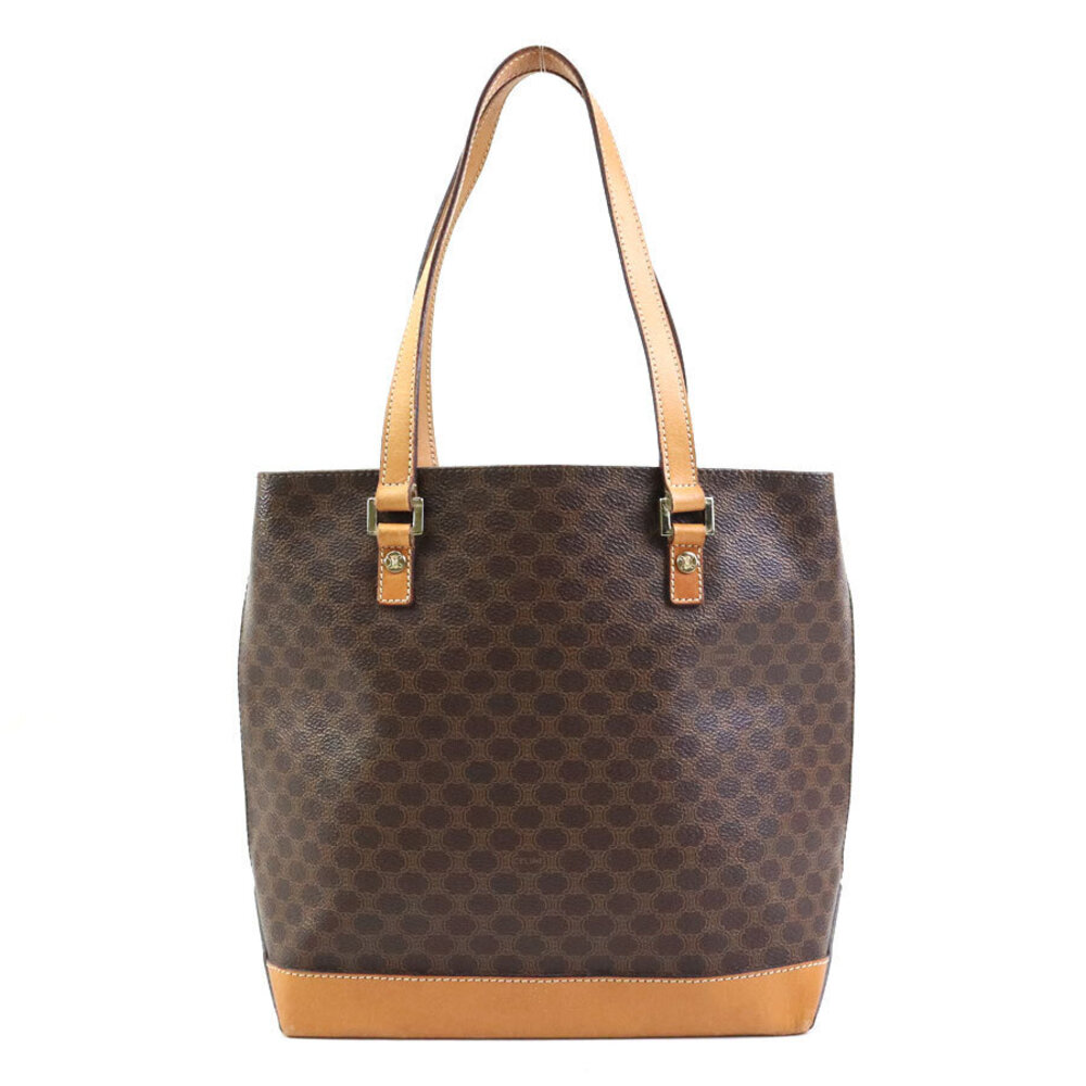 Celine Leather Shoulder Gold Brown Macadam Tote Bag - Picture 2 of 4